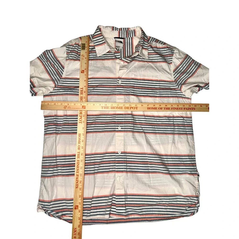 The North Face Button Up Shirt Mens XL White Blue Orange Striped Short Sleeve